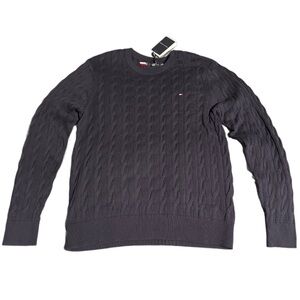 Tommy Hilfiger Men's Dark Blue Cable Knit Crewneck Sweater
